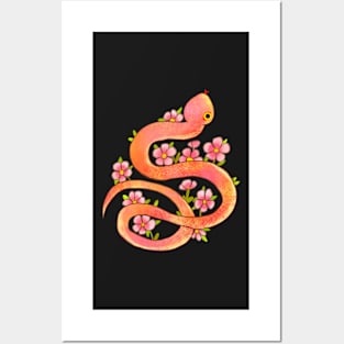 watercolor snake with flowers Posters and Art